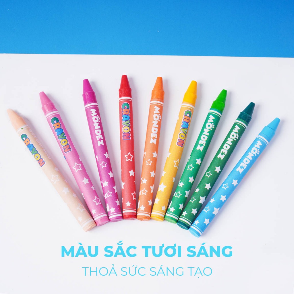 Hộp Sáp 12 Màu MONDEZ Màu Sắc Nét, Nét Mịn Màng, Không Bị Phai, Bong Tróc Theo Thời Gian Phù Hợp Cho Bé M50004