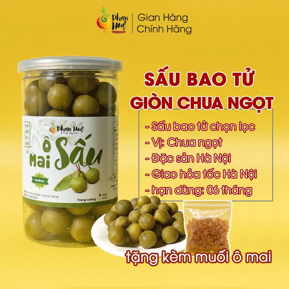 Ô mai xí muội sấu bao tử giòn chua ngọt Phan Huệ 100g 300g 500g sấu non miền Bắc chọn lọc đặc sản Hà Nội