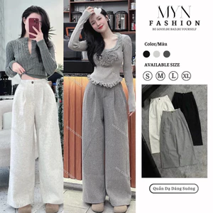 Quần Dạ Ống Suông Cạp Cao Phối Ly Tôn Dáng, Chất Dạ Dày Dặn Xếp Ly Eo Vải Dày Dặn Quần Dài 98 99cm [MY004]
