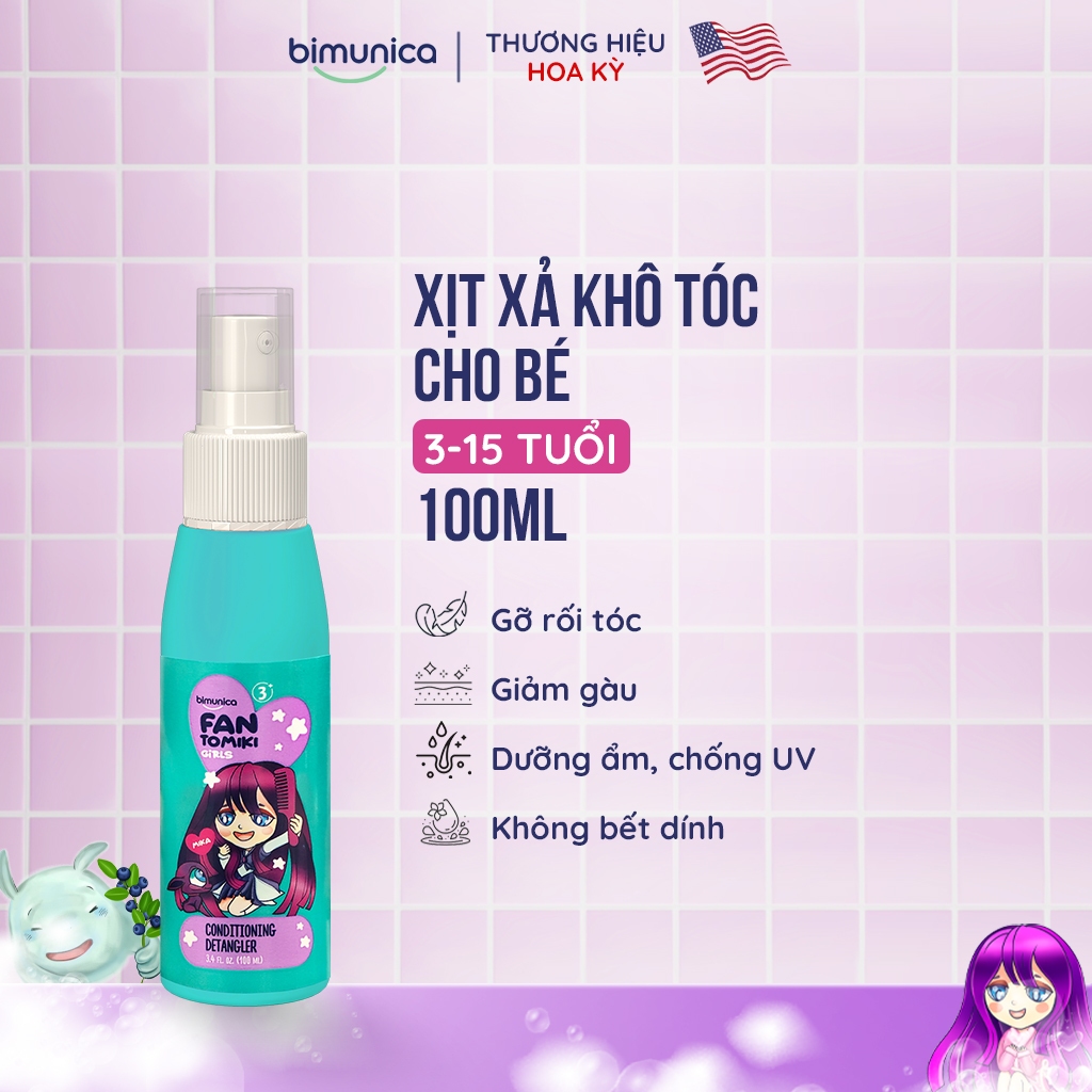 Xịt Xả Khô Dưỡng Gỡ Rối Tóc Bimunica Fantomiki Cho Bé Gái Từ 3 Tuổi 100ml - Mềm Mượt, Dễ Chải, Bảo Vệ UV