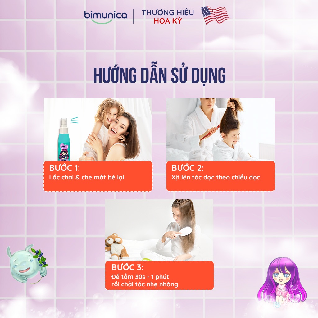 Xịt Xả Khô Dưỡng Gỡ Rối Tóc Bimunica Fantomiki Cho Bé Gái Từ 3 Tuổi 100ml - Mềm Mượt, Dễ Chải, Bảo Vệ UV
