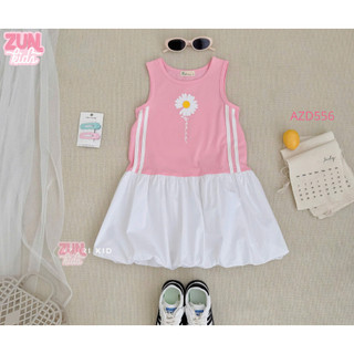Váy Bé Gái Dáng Bí In Hoa Cúc Khuyết Cánh AZD556 – Thân Áo Thun Cotton Mềm, Tùng Váy Cotton Bung Xinh