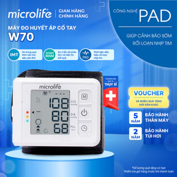 Máy Đo Huyết Áp Cổ Tay Microlife W70 Nhỏ Gọn, Cảm Biến Điều Chỉnh Vị Trí Cổ Tay, SmartMAM,Đo Siêu Êm
