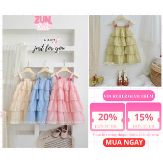 Váy Dây Tầng Bé Gái AZD540 Charm Nơ Dáng Xòe Công Chúa – Chất Tơ Xước Cao Cấp