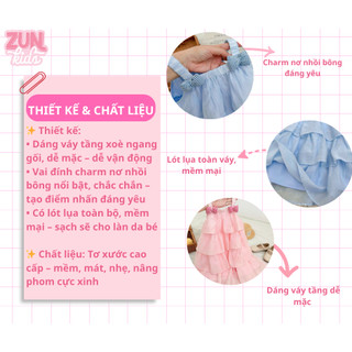 Váy Dây Tầng Bé Gái AZD540 Charm Nơ Dáng Xòe Công Chúa – Chất Tơ Xước Cao Cấp