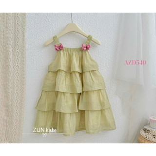 Váy Dây Tầng Bé Gái AZD540 Charm Nơ Dáng Xòe Công Chúa – Chất Tơ Xước Cao Cấp