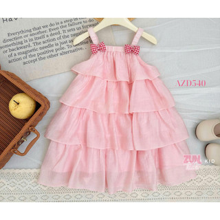 Váy Dây Tầng Bé Gái AZD540 Charm Nơ Dáng Xòe Công Chúa – Chất Tơ Xước Cao Cấp