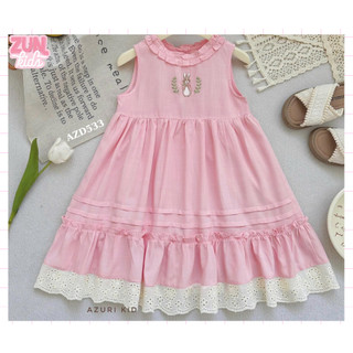 Đầm Bé Gái Thêu Hình Thỏ AZD533 – Váy Lolita Vintage Phối Ren, Chất Linen Lụa Mềm Mịn Dễ Thương