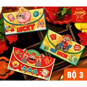 Set 3 Bao Lì Xì Kỳ Lân Đỏ Bính Ngọ Thần Tài 2026 Mẫu Bao Thư Mới BỐ KHỦNG LONG