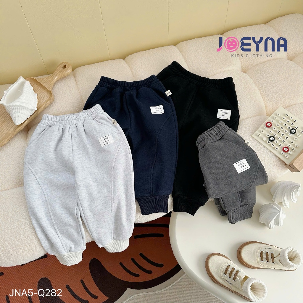 Quần nỉ lót bông bo gấu dày dặn ấm áp cho bé trai, quần nỉ trơn màu basic dễ mặc cho  bé trai JNA24-Q282