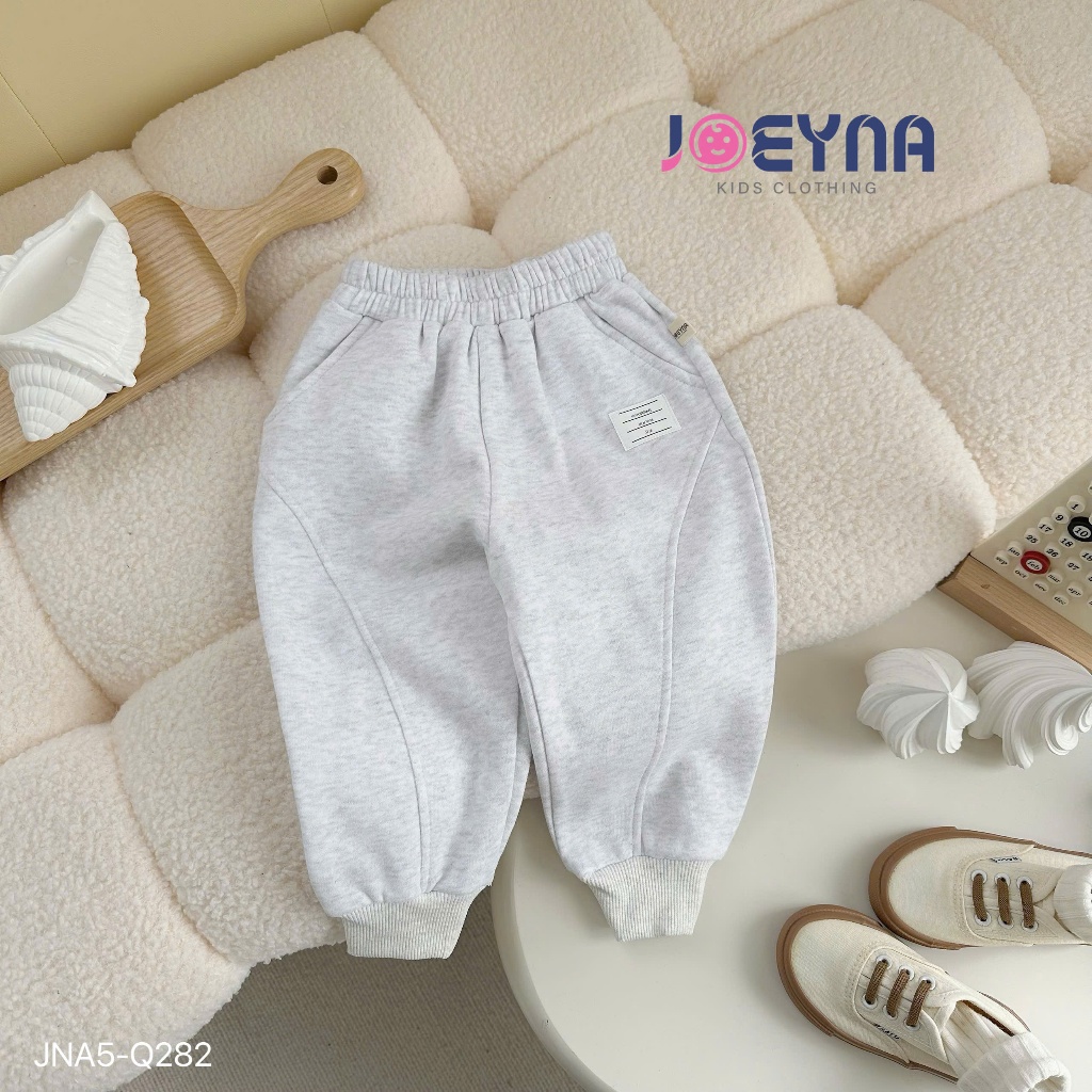 Quần nỉ lót bông bo gấu dày dặn ấm áp cho bé trai, quần nỉ trơn màu basic dễ mặc cho  bé trai JNA24-Q282
