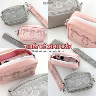 Túi đựng phụ kiện, máy ảnh, đa năng Soft Ribbon  - Thiết kế họa tiết nơ tối giản, chia ngăn thông minh by MèoBer