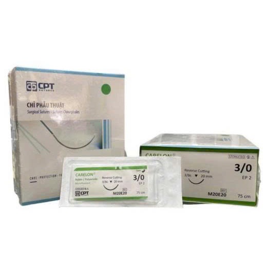 Hộp 24 tép chỉ Nylon CPT 3.0 Mã M20E20.Chỉ phẫu thuật CPT Carelon Nylon số 3/0 tròn đều, co dãn tốt