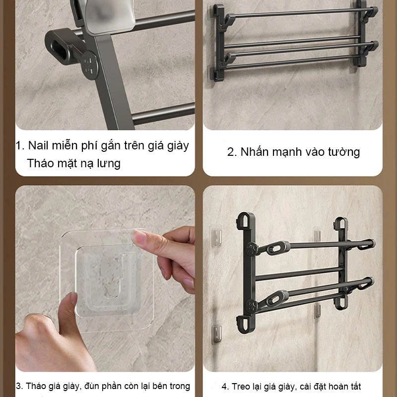 Kệ Để Giày Dép Gắn Tường Đa Năng 65CM DASEP, Không Cần Đục Lỗ, Khoan Tường Và Có Thể Gập Lại - Giá Để Giày Ngay Cửa