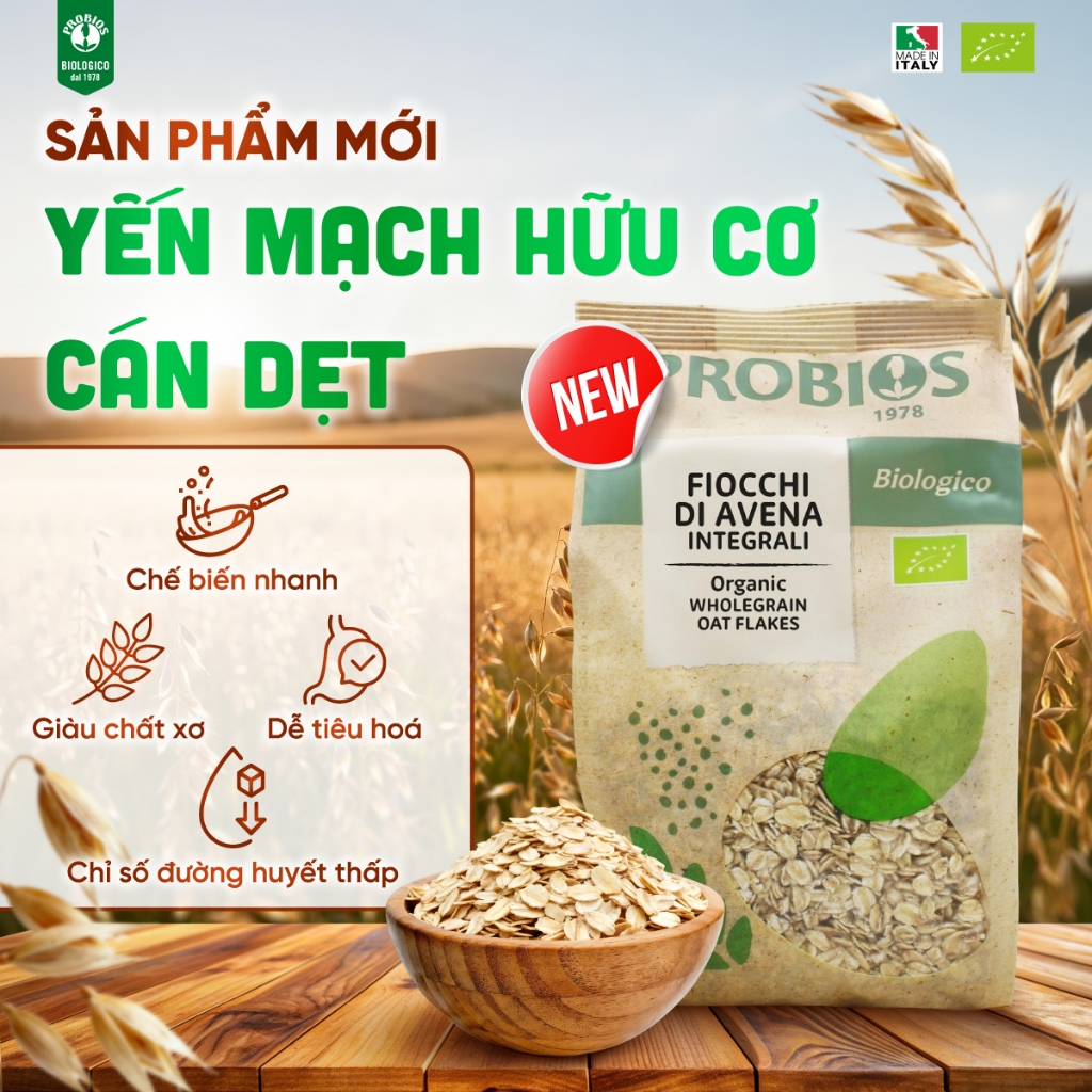 Yến Mạch Hữu Cơ ProBios/ Sottolestelle Organic Whole (Mini) Oat Flakes 500g