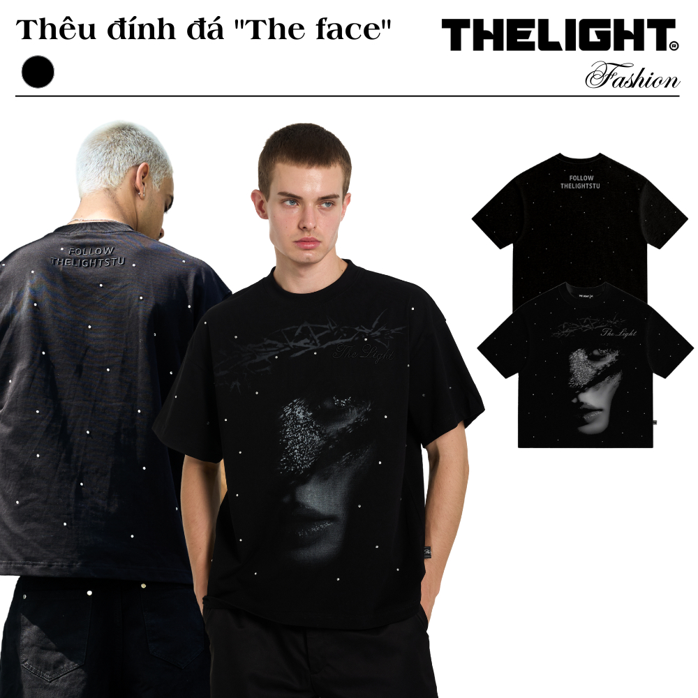 Áo thun "THE FACE  " 280gsm cotton 2 chiều co rút form over boxy unisex nam nữ