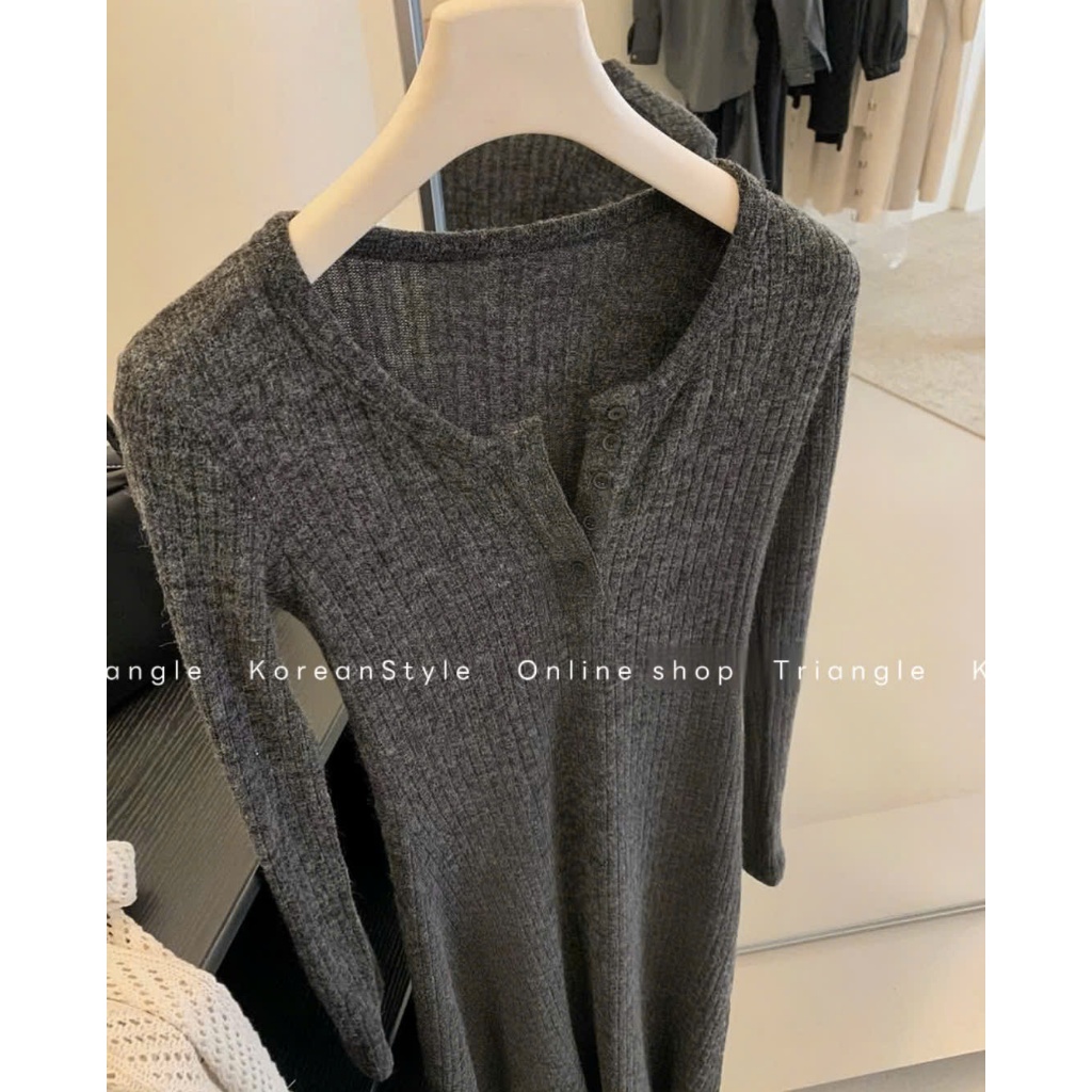 TRIANGLE - Simp Knitted Dress - Đầm len dáng dài phong cách Hàn Quốc basic, dễ mặc, chất len dày dặn và co giãn tốt