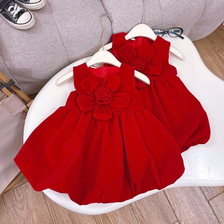 Váy nhung đỏ cho bé gái Noel Tết Đầm bé gái, váy bé gái mặc được nhiều kiểu hè thu đông babydoll Hadukid