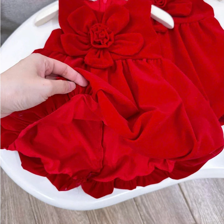 Váy nhung đỏ cho bé gái Noel Tết Đầm bé gái, váy bé gái mặc được nhiều kiểu hè thu đông babydoll Hadukid