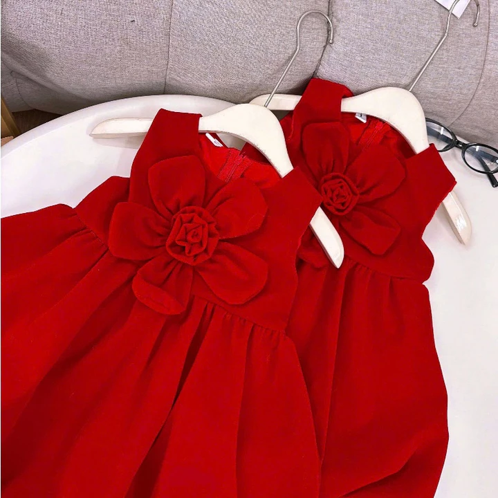 Váy nhung đỏ cho bé gái Noel Tết Đầm bé gái, váy bé gái mặc được nhiều kiểu hè thu đông babydoll Hadukid