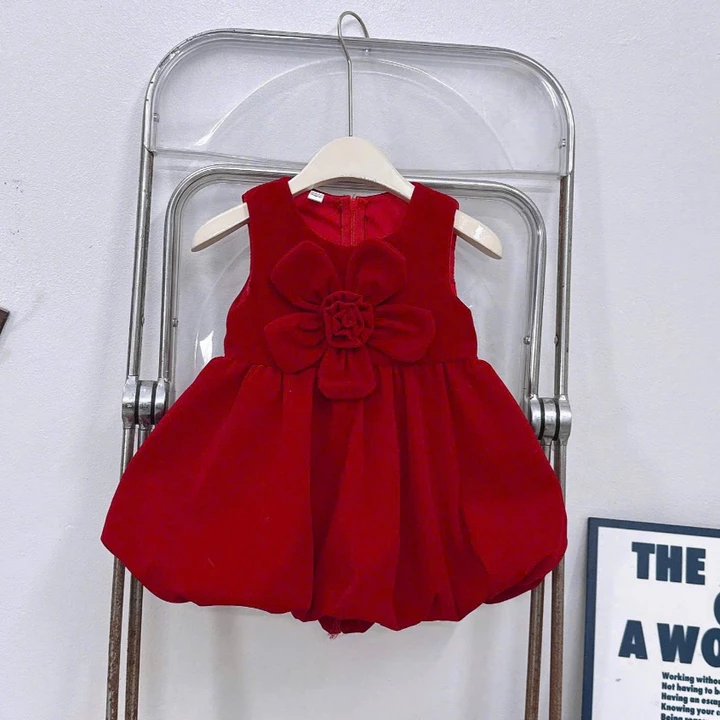 Váy nhung đỏ cho bé gái Noel Tết Đầm bé gái, váy bé gái mặc được nhiều kiểu hè thu đông babydoll Hadukid