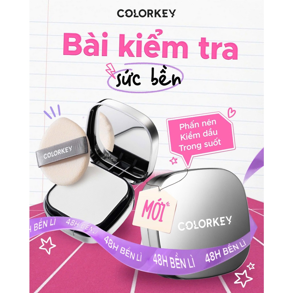 Phấn Nén COLORKEY 48H Cho Lớp Nền Khô Ráo KIỀM DẦU 12g | NHÍM HOUSE