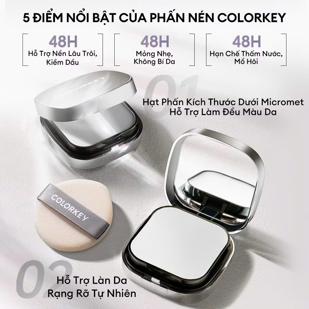 Phấn Nén COLORKEY 48H Cho Lớp Nền Khô Ráo KIỀM DẦU 12g | NHÍM HOUSE