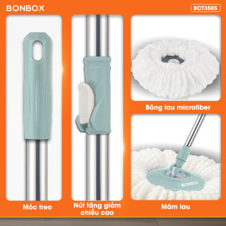 Cây Lau Nhà 360 độ xoay tay BonboxBCT3505 Kèm Bông Lau Nhà, Chổi Lau Nhà Thông Minh Bông Tròn Thay Thế cho BCT706/ BCT70