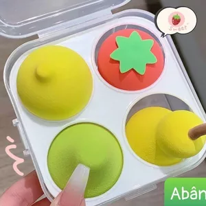 Mút trang điểm 4 món hình quả trứng ,trái cây , bông tán phấn nhiều màu có hộp đựng , xinh xắn siêu đáng yêu cute