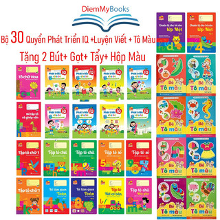 Sách Bộ 30 Cuốn Phát Triển IQ Kỹ Năng Luyện Viết Tập Tô Chữ Mâu Giáo + Tô Màu + Làm Toán Cho Bé Từ 3-6 Tuổi