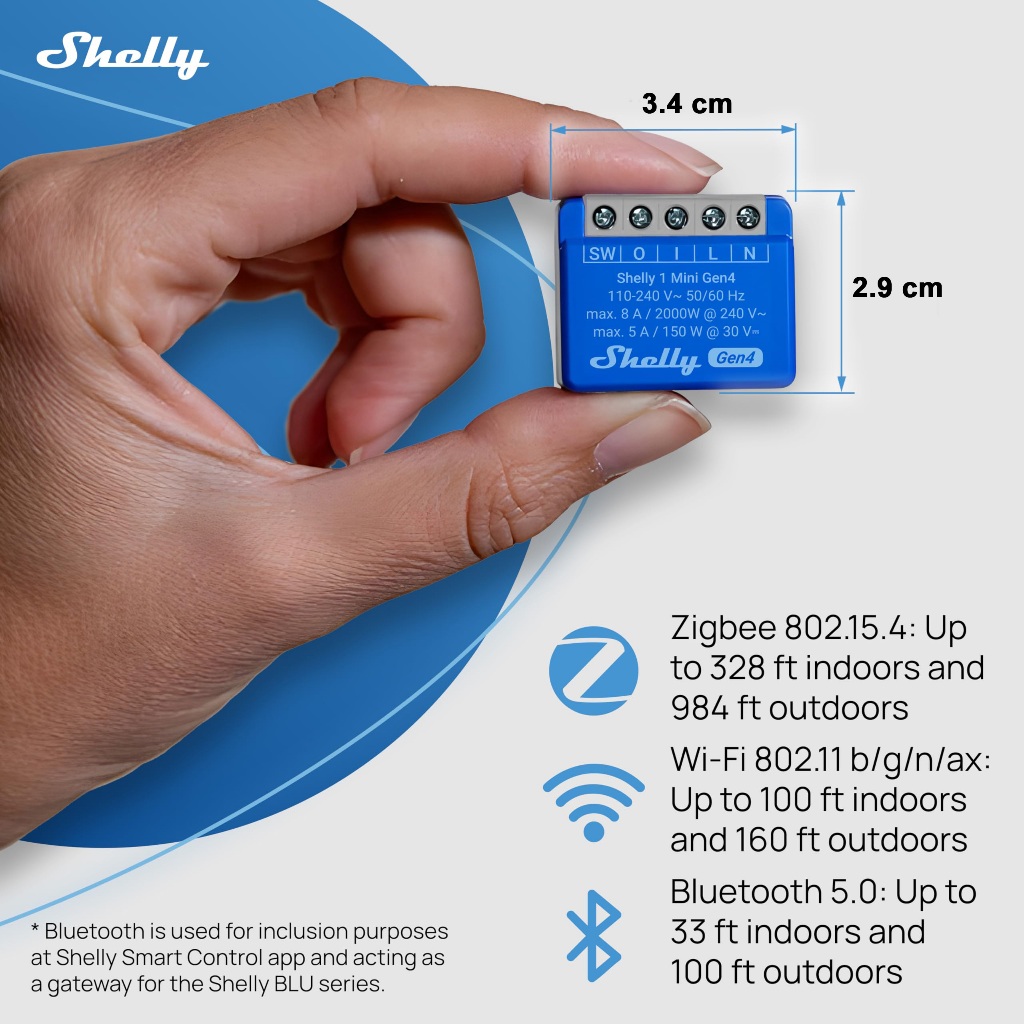 Công tắc thông minh WiFi Shelly 1 Mini Gen4 8A 1 kênh điều khiển từ xa qua điện thoại