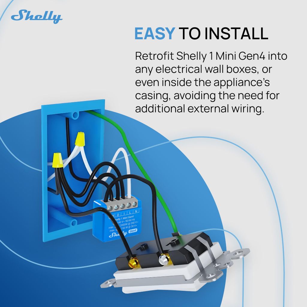 Công tắc thông minh WiFi Shelly 1 Mini Gen4 8A 1 kênh điều khiển từ xa qua điện thoại
