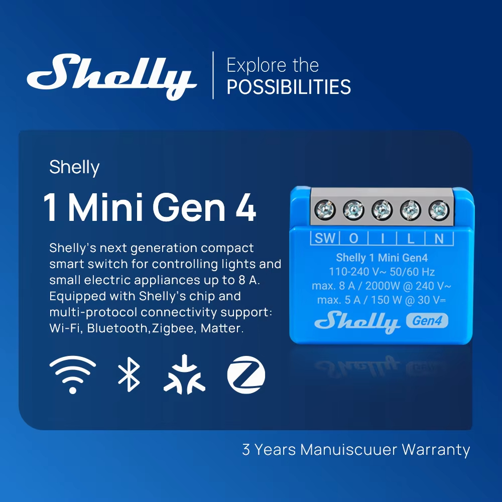 Công tắc thông minh WiFi Shelly 1 Mini Gen4 8A 1 kênh điều khiển từ xa qua điện thoại