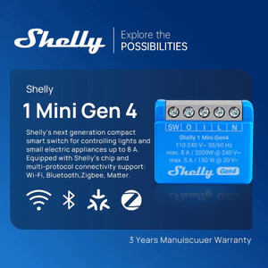 Công tắc thông minh WiFi Shelly 1 Mini Gen4 8A 1 kênh điều khiển từ xa qua điện thoại