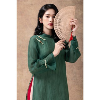 SWANLAKE | Áo Dài Cách Tân Nữ Mộc Tâm Phom Suông Cổ Trụ Tà Kép Chất Vải Xốp Hàn Đính Nút L13122