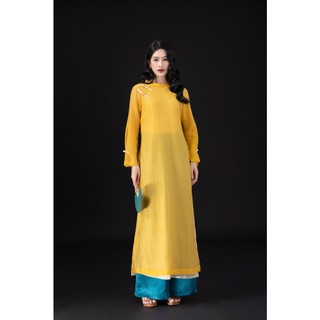 SWANLAKE | Áo Dài Cách Tân Nữ Mộc Tâm Phom Suông Cổ Trụ Tà Kép Chất Vải Xốp Hàn Đính Nút L13122
