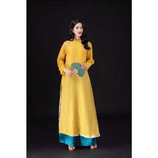 SWANLAKE | Áo Dài Cách Tân Nữ Mộc Tâm Suông Cổ Trụ Tà Kép Chất Vải Xốp Hàn Đính Nút Tay Dài L13122