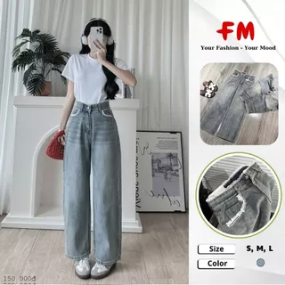 Quần Jeans Ống Suông Nữ FMSTYLE SHOP  - Viền Ren Xanh Nhạt Hottrend, Phối Đồ Đa Dạng 25111311