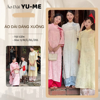 Áo Dài Dáng Xuông Mộc Trà Thiết Kế Nơ Ở Vai Cực Sang Trọng,Áo Dài Tết Cách Tân-Áo Dài YUMI