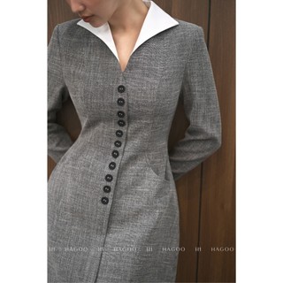 Váy ngắn nữ chữ A cổ V vạt lật phối HAGOO SIZE S [V9037]