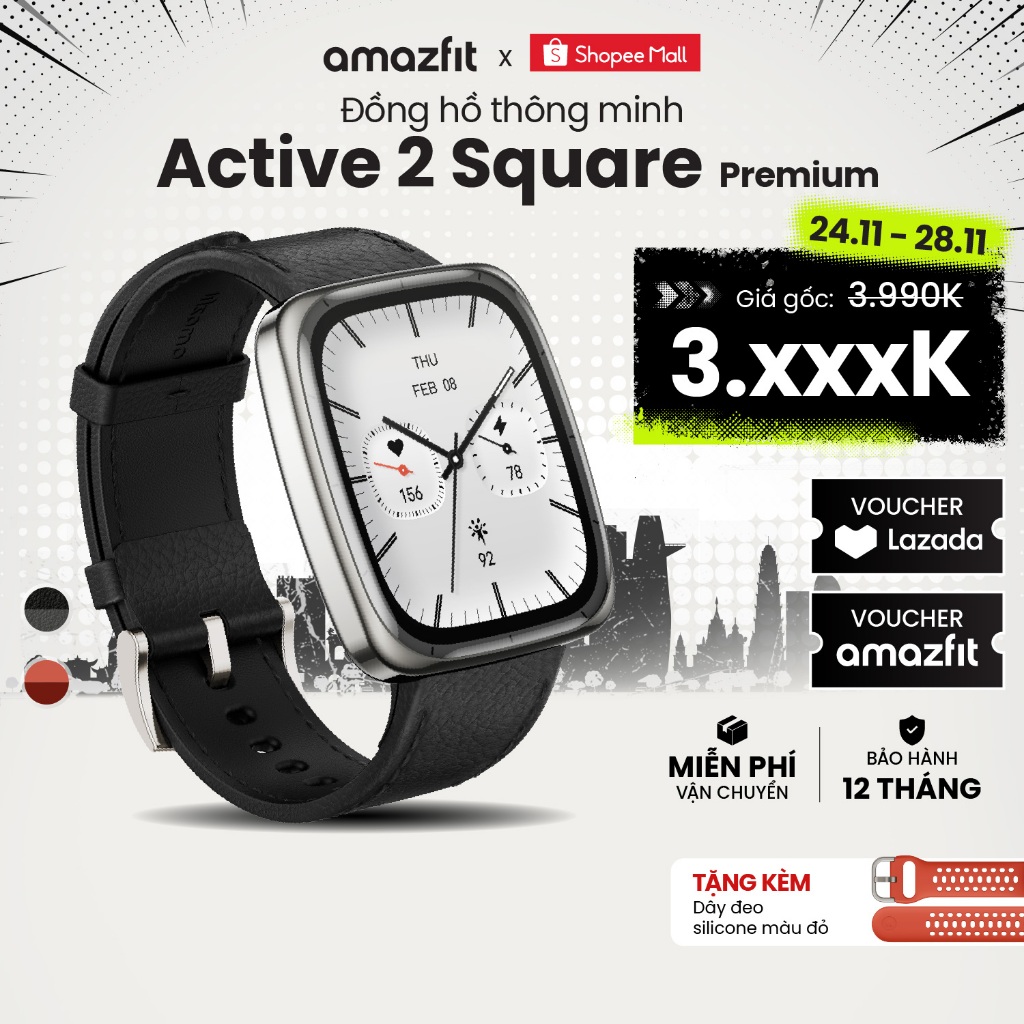 Đồng hồ thông minh Amazfit Active 2 Square | Premium Version - Hàng chính hãng - Bảo hành 12 tháng