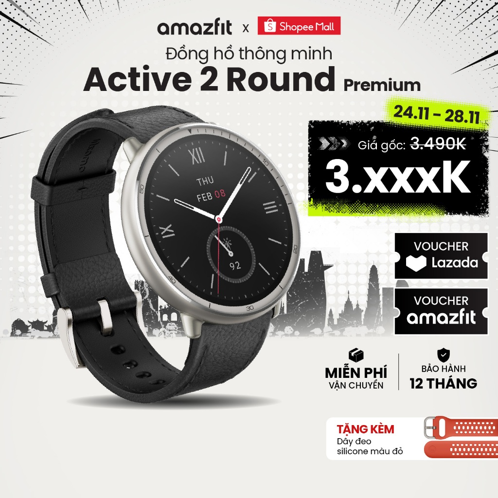 Đồng hồ thông minh Amazfit Active 2 Round | Premium Version | Kính Sapphire - Hàng chính hãng - Bảo hành 12 tháng