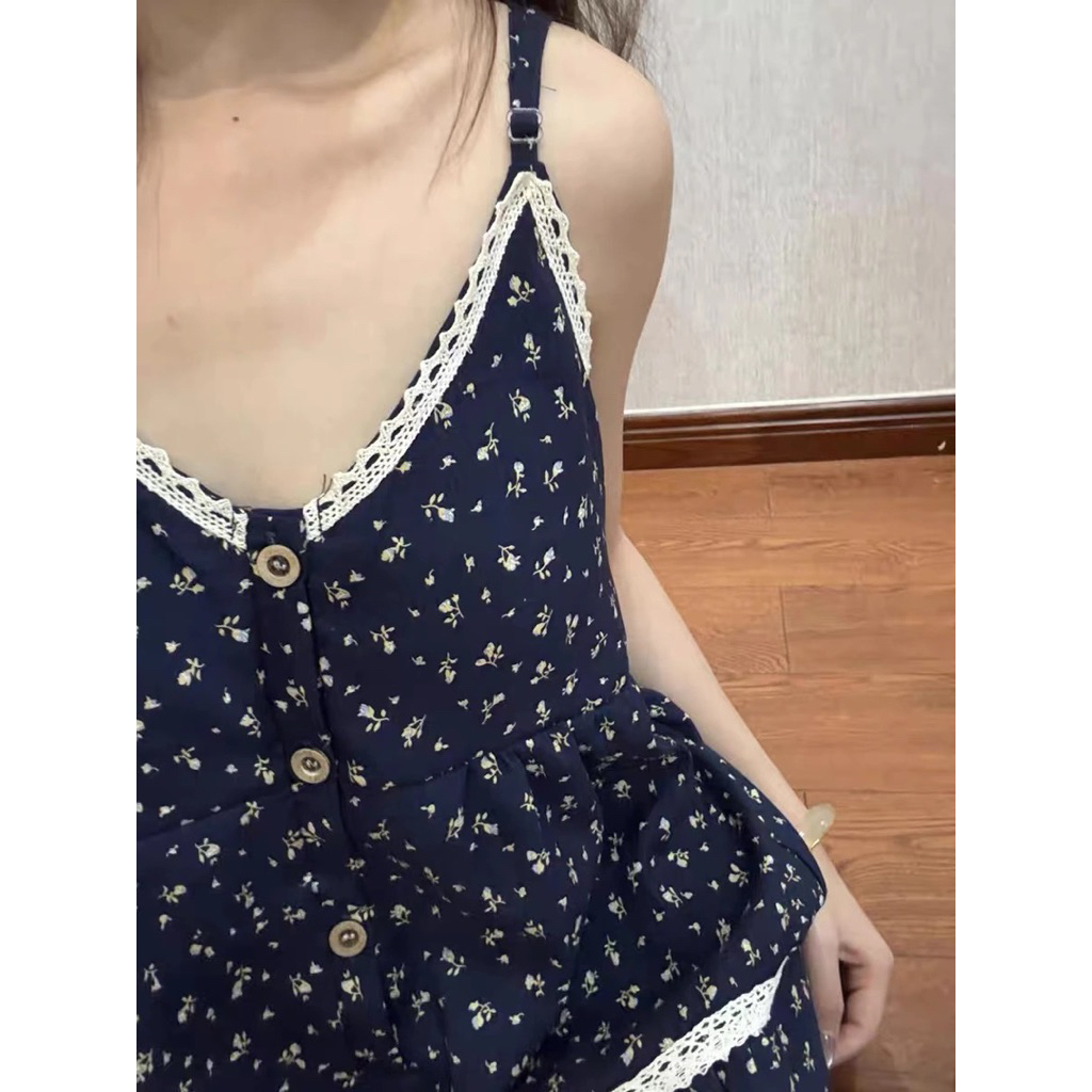 [ẢNH THẬT+HOẢ TỐC]-Bộ ngủ hoa nhí xanh than nhẹ nhàng mà vẫn đáng yêu-Size M-2XL