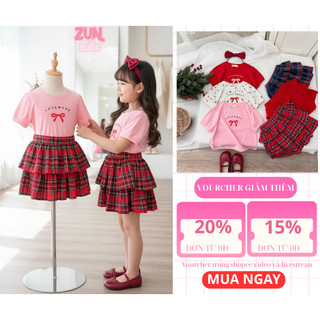 Set Đồ Bé Gái LOVE MORE AZB599 – Áo Thun In Chữ & Chân Váy Xinh, Dáng Tiểu Thư Dễ Thương