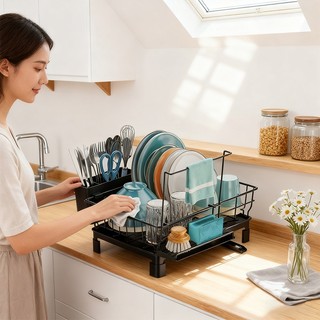 Gslife Kệ Để Bát Đĩa Thông Minh - Giá Đũa Muỗng & Khay Thoát Nước, Thiết Kế Dẫn Nước Thông Minh