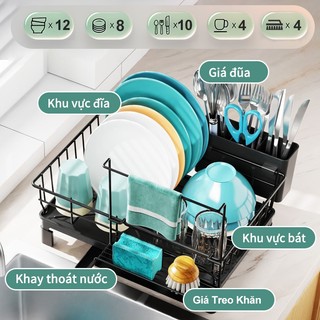 Gslife Kệ Để Bát Đĩa Thông Minh - Giá Đũa Muỗng & Khay Thoát Nước, Thiết Kế Dẫn Nước Thông Minh