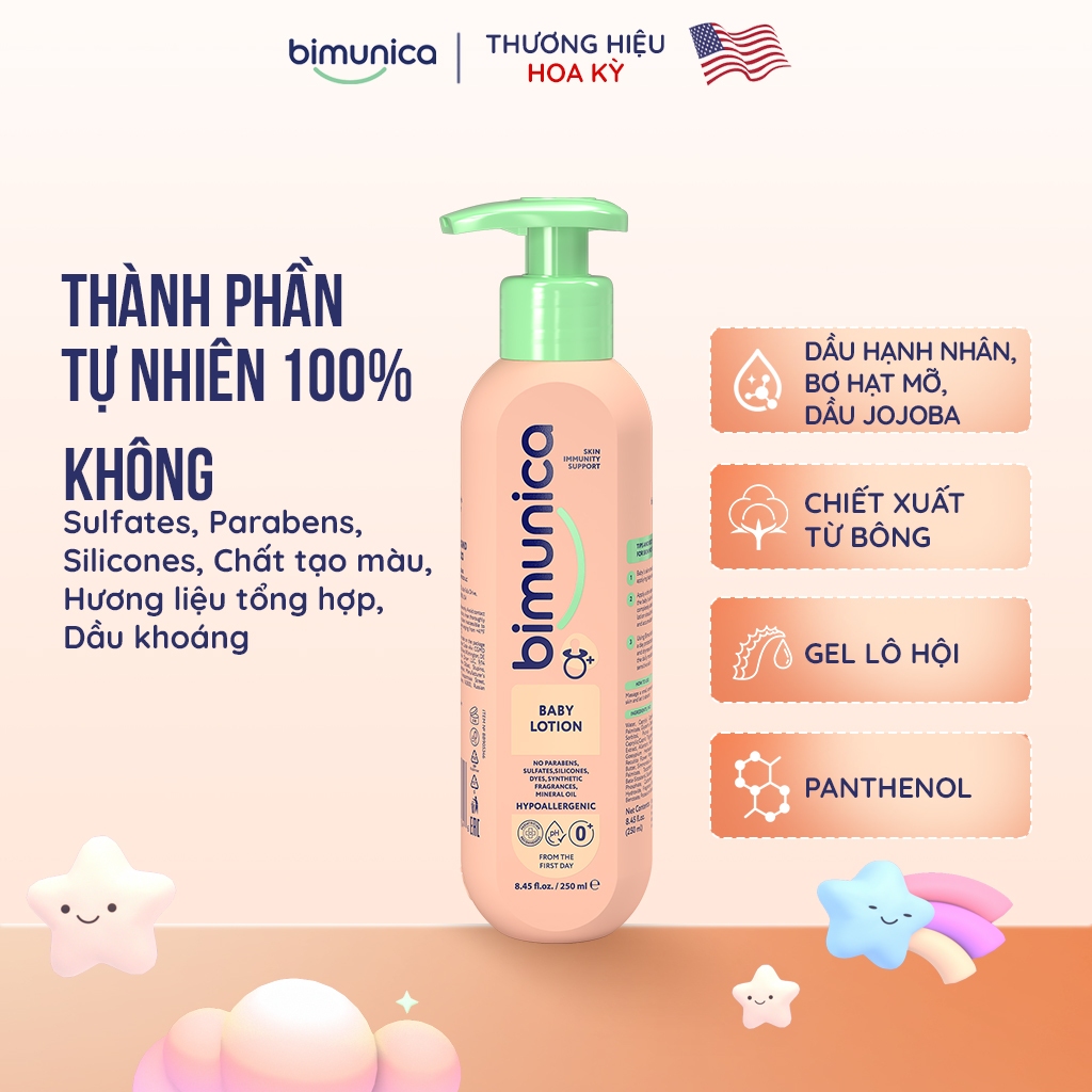 Sữa Dưỡng Da Toàn Thân Bimunica Baby Lotion Cho Bé Và Mẹ - Dưỡng Ẩm, Mềm Mịn, Không Paraben