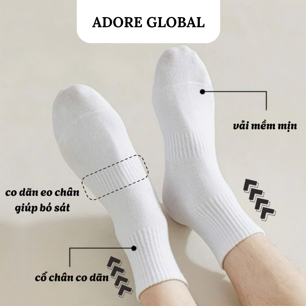 Combo 10 Đôi Tất Vớ Chân Nam Nữ Adore Trơn Basic Êm Ái Dày Dặn Thoáng Khí - Adore Global