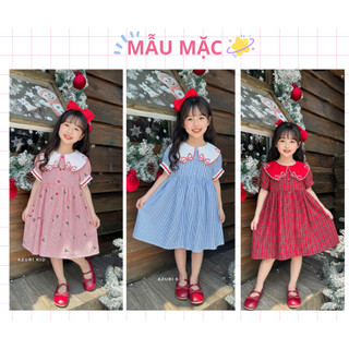 Đầm Bé Gái Lá Cổ Thêu Nơ AZD591 – Váy Bé Gái Noel Dễ Thương, Đầm Tiểu Thư Cổ Điển Cao Cấp