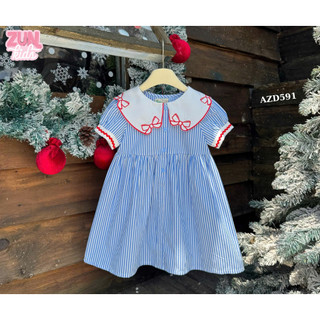 Đầm Bé Gái Lá Cổ Thêu Nơ AZD591 – Váy Bé Gái Noel Dễ Thương, Đầm Tiểu Thư Cổ Điển Cao Cấp